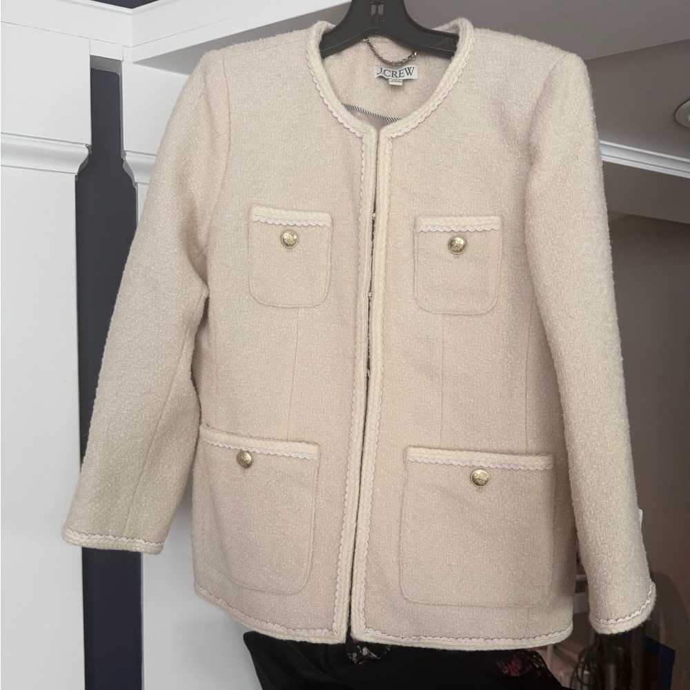 J. Crew Cream Bouclé Pocket Blazer Jacket Chanel style